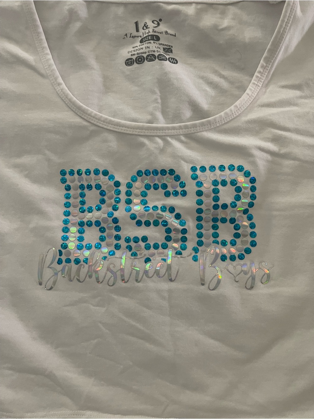 BSB Backstreet Boys White Tank Top with Blue Sequins